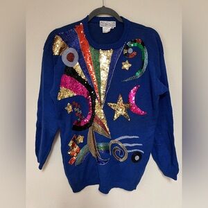 VINTAGE 80s Vivien Forest Jeweled and Beaded Sweater Size medium